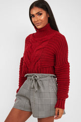 Red Cable Knit Sleeve Detail Jumper - Miyonna