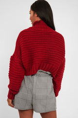 Red Cable Knit Sleeve Detail Jumper - Miyonna