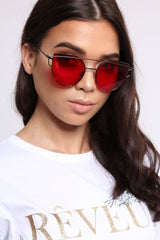 Red Metal Frame Aviator Sunglasses - Nell
