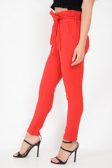 Red Paper Bag Tie Waist Cigarette Trousers - Karmen