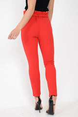 Red Paper Bag Tie Waist Cigarette Trousers - Karmen