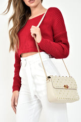 Red Chunky Knit V Back Crop Jumper - Priscilla