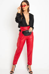 Red Coated Belted Tapered Trousers - Reyna