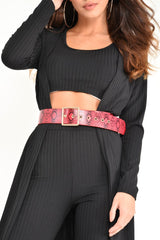 Red Snake Print Wide Belt - Nayelie