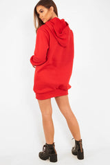 Red Gold New York Slogan Hoodie Dress - Sophira