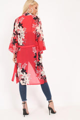 Red Chiffon Floral Kimono - Suriah