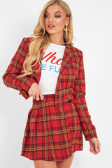 Red Tartan Crop Blazer Pleated Skirt Co-Ord - Holly