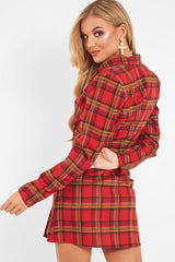 Red Tartan Crop Blazer Pleated Skirt Co-Ord - Holly