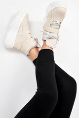 Beige Extreme Sole Chunky Lace Up Boots - Jaxson