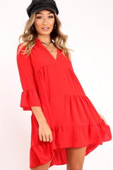 Red Tiered Ruffle Shift Dress - Abri