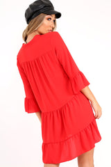 Red Tiered Ruffle Shift Dress - Abri