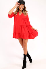 Red Tiered Ruffle Shift Dress - Abri