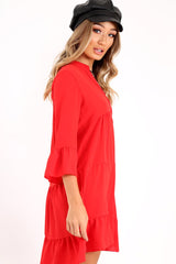 Red Tiered Ruffle Shift Dress - Abri