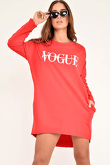 Red Vogue Slogan Oversized Jumper - Bray