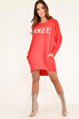 Red Vogue Slogan Oversized Jumper - Bray