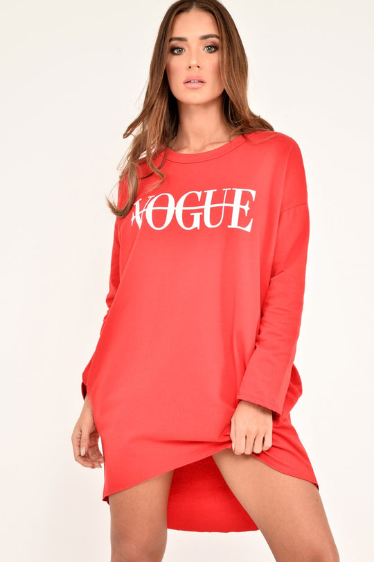 Red Vogue Slogan Oversized Jumper - Bray