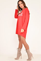 Red Vogue Slogan Oversized Jumper - Bray