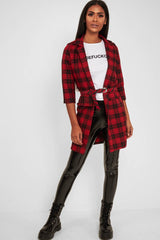 Red Black Check Longline Blazer - Wrenn