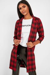 Red Black Check Longline Blazer - Wrenn