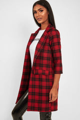Red Black Check Longline Blazer - Wrenn
