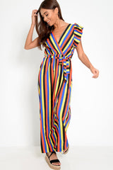 Multi Colour Plunge Wrap Belted Maxi Dress - Carri