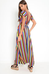 Multi Colour Plunge Wrap Belted Maxi Dress - Carri