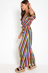 Multi Colour Plunge Wrap Belted Maxi Dress - Carri