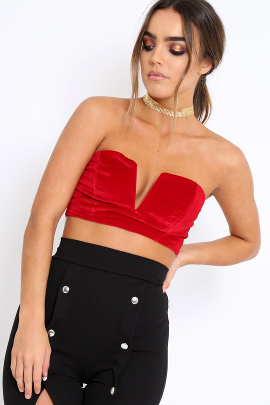 Red V Front Velvet Boob Tube - Evelyn