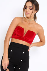 Red V Front Velvet Boob Tube - Evelyn