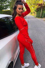 Red White Detail Line Sweatshirt and Jogger Set - Shealee