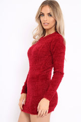 Wine Soft Fur Knit Jumper Dress - Beck