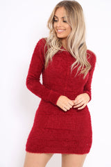 Wine Soft Fur Knit Jumper Dress - Beck