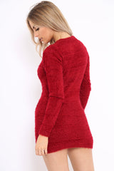 Wine Soft Fur Knit Jumper Dress - Beck