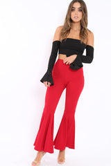 Black Bardot Frill Bell Sleeve Crop Top - Cobie