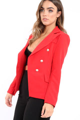 Red Tailored Blazer with Silver Button Detailing - Rhetta