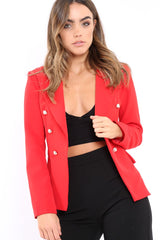 Red Tailored Blazer with Silver Button Detailing - Rhetta