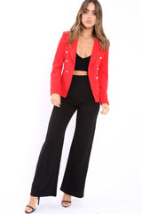 Red Tailored Blazer with Silver Button Detailing - Rhetta