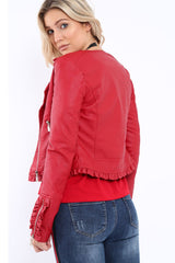 Red Faux Leather Biker Jacket - Colleen