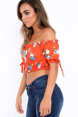 Red Floral Frill Gypsy Top - Maysia