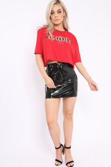 Red Good Vibes Only Cropped Slogan T-shirt - Emmah