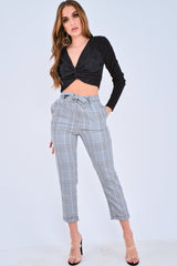 Black Plisse Plunge Twist Front Crop Top - Paolina