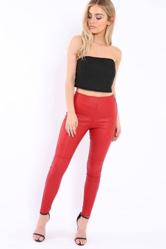 Red High Waist Coated Skinny Jeans - Nicci