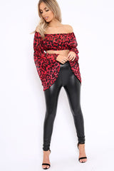 Red Leopard Print Flared Sleeves Sheer Crop Top - Jordan