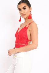 Red Lace Open Back Bodysuit - Naomie