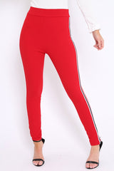 Red Contrast Side Stripe Trousers - Arva