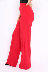 Red High Waisted Wide Leg Trousers - Maise