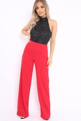 Red High Waisted Wide Leg Trousers - Maise