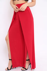 Red Slinky Split Front Trousers - Karly