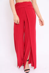 Red Slinky Split Front Trousers - Karly