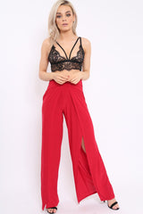 Red Slinky Split Front Trousers - Karly